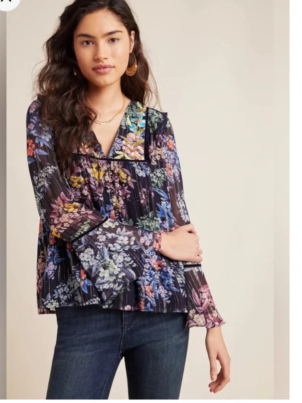 ANTHROPOLOGIE VINEET BAHL Vivienne Embroidered sparkle peasant blouse Size XS